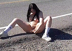 BITCH MASTURBATES IN THE MIDDLE OF THE ROAD AND LETS ME PUSSY IN HER SO I CAN TAKE HER HOUSE!