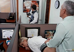 Spicy inked blonde Kenzie Taylor rammed in the office by her boss