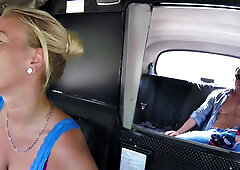 European blonde cabbie rides cowgirl before missionary