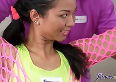Meaty rod for asian sport woman and sperm in her ass - fitness rooms