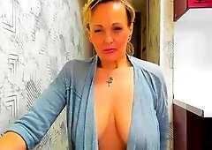 Cute blonde with big boobs solo