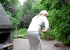 Flogged in a Pleated Satin Gown and Nylon Stocking