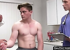 Hunk doctor Marco Napoli and Cole Church collect Jay Tees semen during a satisfying annual c