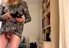 Hot Spanish trans girl masturbates and inserts an ass plug in a sexy dress with high heels