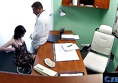 That babe gets her LARGE CZECH BAZOOKAS out for the doctor - CZECH XXX