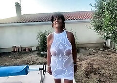 A bit of ass by the pool for France's favourite granny—now that’s a job well done, taking that biggest ebony rod in her lustful butt; hardcor