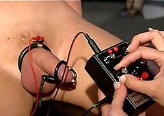Big boobed brunette babe Ariana supercharging her orgasm by electricity