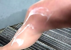 sperm on legs at stairwell