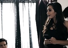 Mouth watering tattooed hooker Karlee Grey takes cum on her boobies