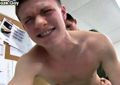 Real studs go gay in dormitory group sex on college