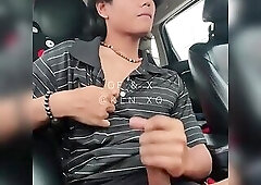 Young asian thai big dick cumming in car