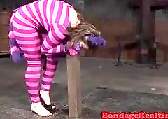 Restrained sub slut whipped and toyed by BDSM master freak