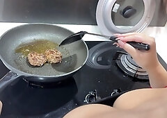 Stacked Oriental beauty preparing a special dinner at home