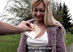 Euro blonde with small tits enjoys POV suck & fuck in reverse cowgirl before outdoor pounding