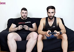 Hetero buddies betting on the playstation