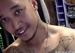 Horny amateur cock sucking his hung tattooed boyfriend