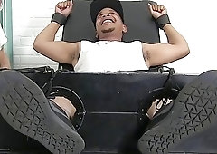 Ebony stud bound and tickled with no mercy