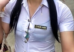 Hot shemale teacher Fampfy Nana shows off in public as a young Asian ladyboy