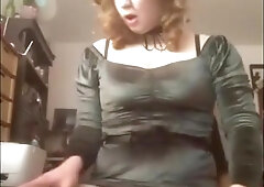 Damsel in green sundress rails immense black spunk-pump