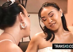Transsexual ballerina has ardent sex with her oriental girlfriend