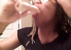 Shemale gags on 9 Inch vibrator