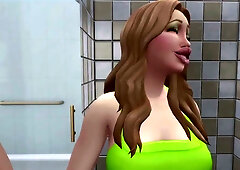 Blonde and brunette in neon green take turns on his cock with deep throat and facial finish