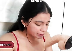 Cute Lalin girl Brunette hair Works the Vibrator with Full Oral-job Focus - Mariian_Zeller