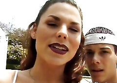 Pretty breasty tgirl mother I'd like to fuck walks home with her younger lover. This day is his fortunate day, as this chab will lastly get to ma