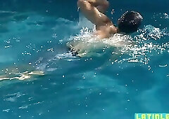 Stud latino anal fucked by the swimming pool bareback