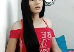 Ravishing shemale with a slim body strokes her throbbing dick