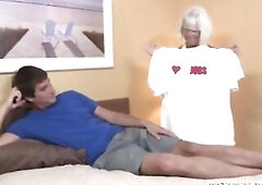 Aged Blond Jerking On Daybed