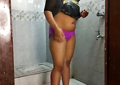 Indian wife and husband share an intimate moment in the shower