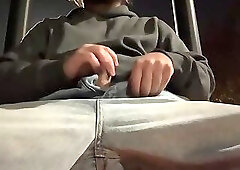Horned up guy jerking off at a park