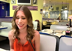 Cum-thisty chick Anya Olsen seduces waiter and fucks him in the public toilet