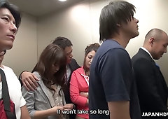 Crazy Japanese elevator group video featuring yummy naughty babe Aoi Miyama