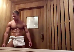 muscled boy wanking in sauna