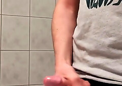 Man Drains his Dick in the Shower Jizz Shot and Squealing