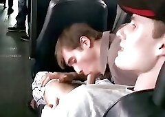 Amateur gays screw each other on bus