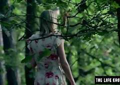 Skinny blonde Nastya C gets naked and dirty in the woods