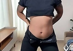 Sexy brunette hair showing how taut her large booty looks in her panties.