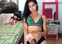 Sexy Trans in Velvet Bra and Me Playing on Dick