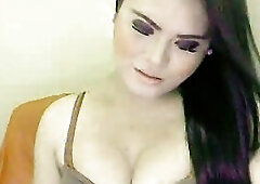 Fat tranny jerks off her hairy tool and cums solo