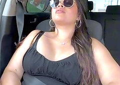 Strange Brunette with big boobs masturbates in public inside my car