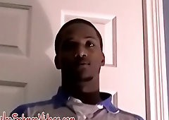 Hard Ripped Dark-Hued Jock Jerks his Well-Lubed BIG BLACK COCK Monster and Spunks