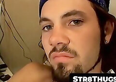 Hunky and horny straight thug stroking his juicy man tool in solo session