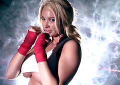 Sporty slut Summer Brielle in tiny tank top posing inside the boxing ring
