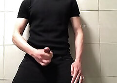 University student jerking in black jeans in the bathroom after class (Teaser no cum)
