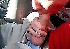 Blowing a friend in the car and he cums in my mouth