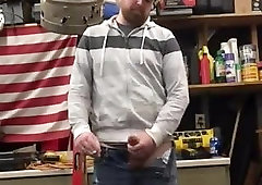 Horny redneck plays with his cock