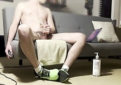 Hot guy has explosive cumshot while jerking off